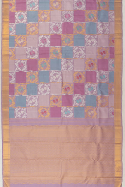 Kanchipuram Silk Checks Brocade Lavender Saree