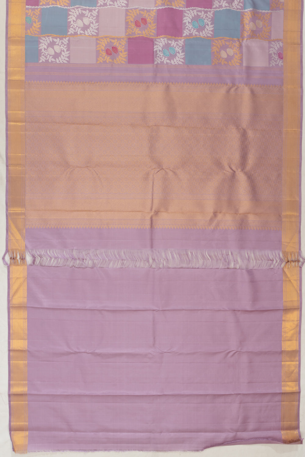 Kanchipuram Silk Checks Brocade Lavender Saree