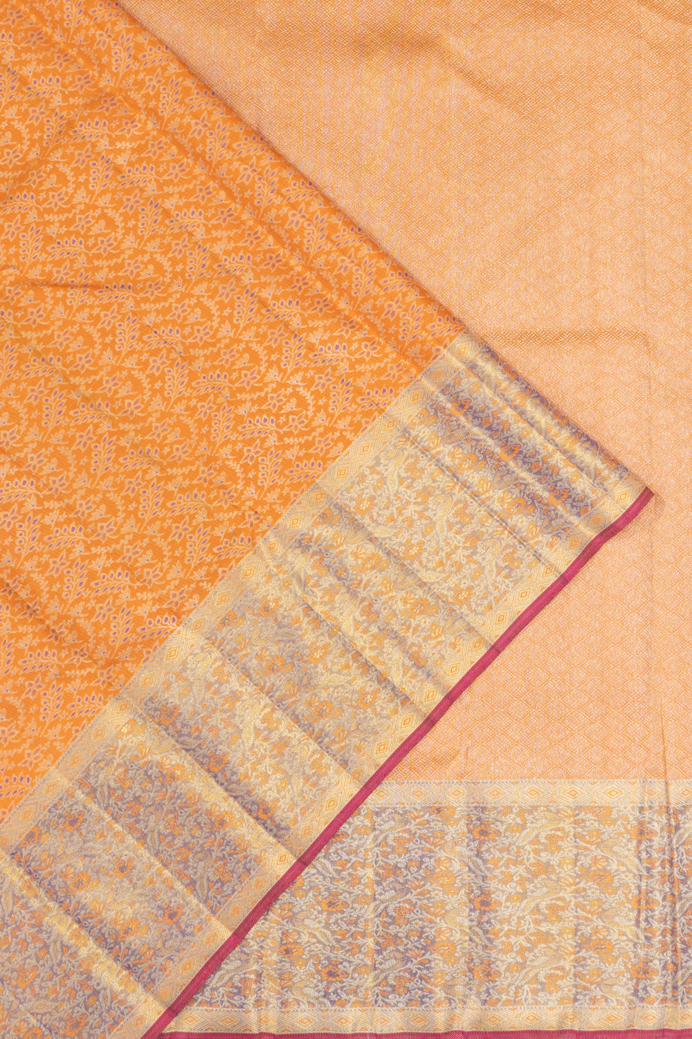 Kanchipuram Silk Brocade Orange Saree