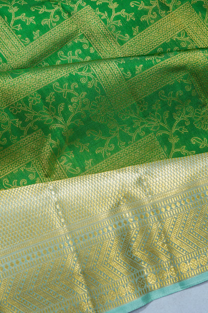 Kanchipuram Silk Brocade Dark Green Saree