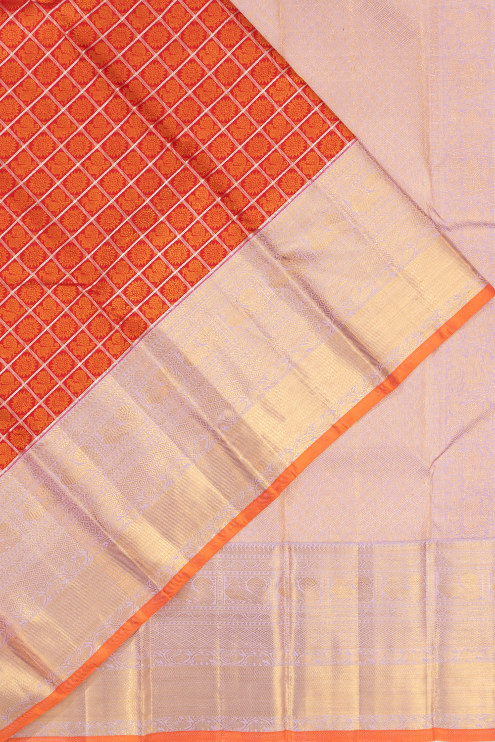 Kanchipuram Silk Checks And Butta Red Saree