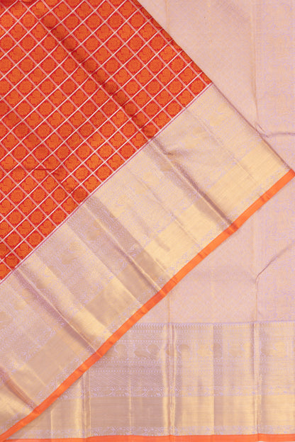 Kanchipuram Silk Checks And Butta Red Saree