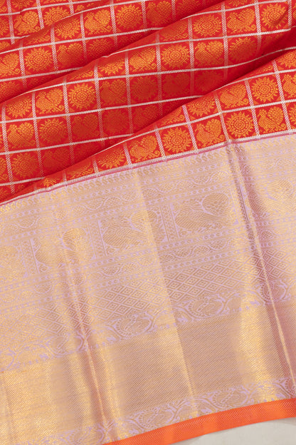 Kanchipuram Silk Checks And Butta Red Saree