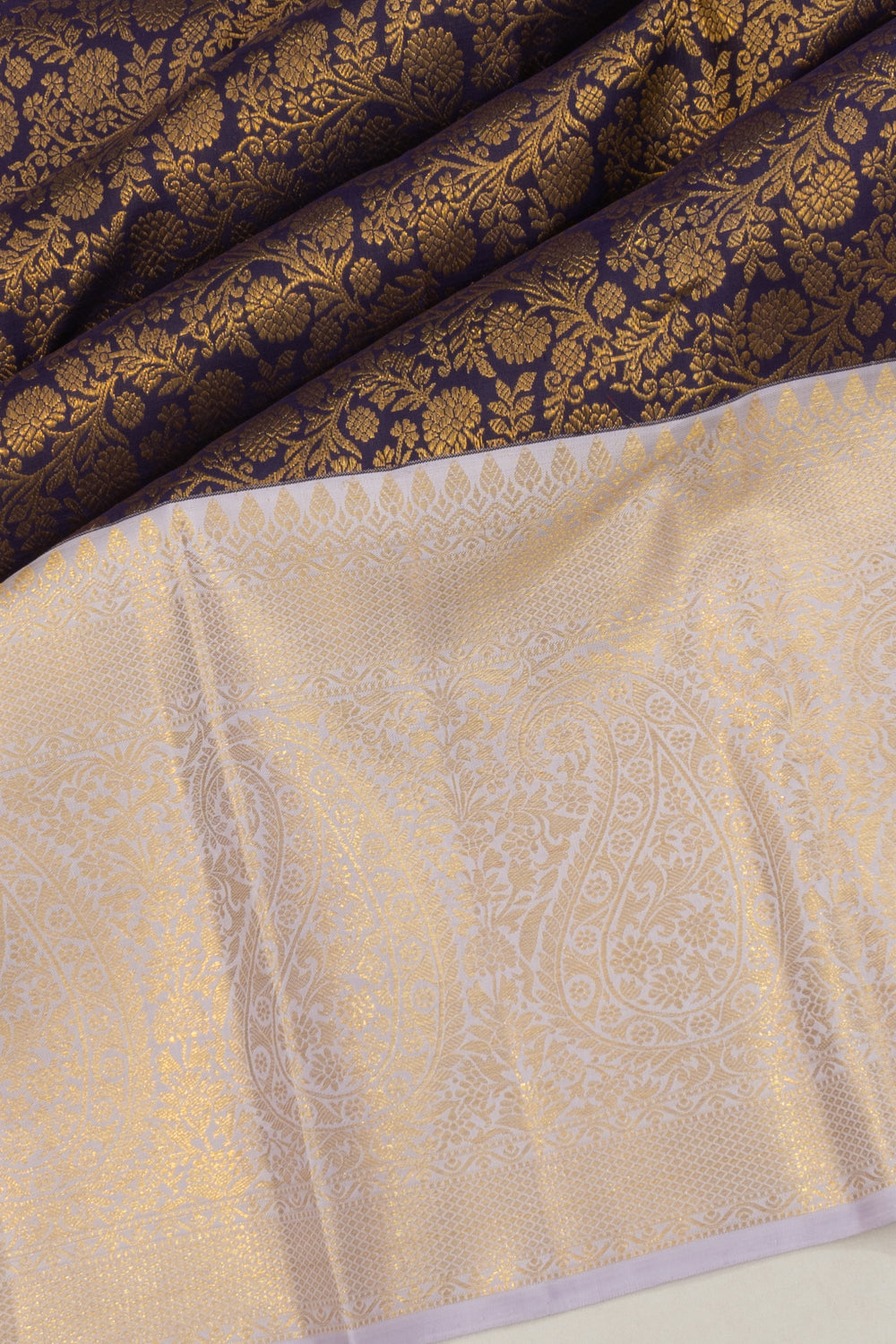 Kanchipuram Silk Brocade Navy Blue Saree