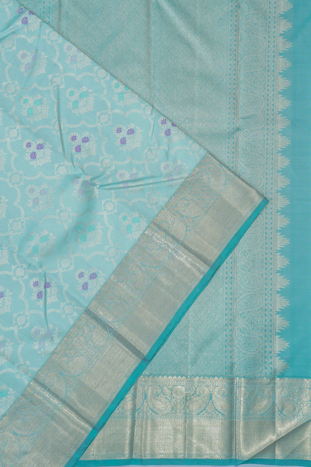 Kanchipuram Silk Brocade Pastel Blue Saree