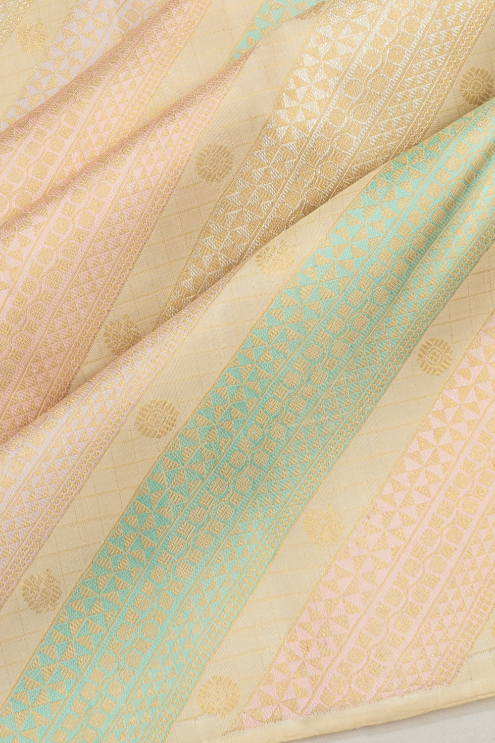 Kanchipuram Silk Brocade Rangkat Inspired Multicolour Cream saree