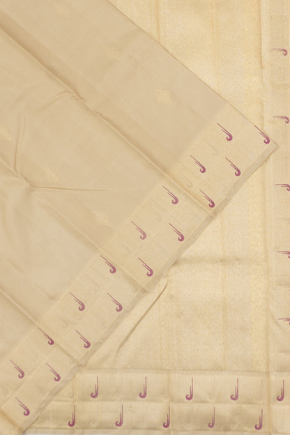 Kanchipuram Silk Butta Cream Saree With Paithani Inspired