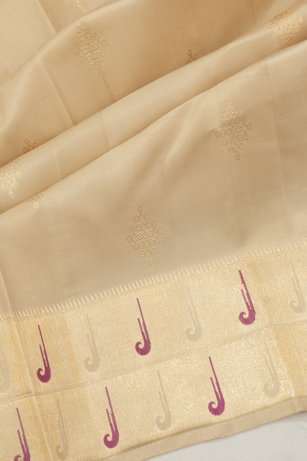 Kanchipuram Silk Butta Cream Saree With Paithani Inspired