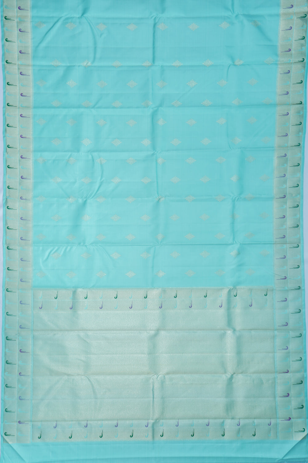 Kanchipuram Silk Butta Sky Blue Saree With Paithani Inspired Border