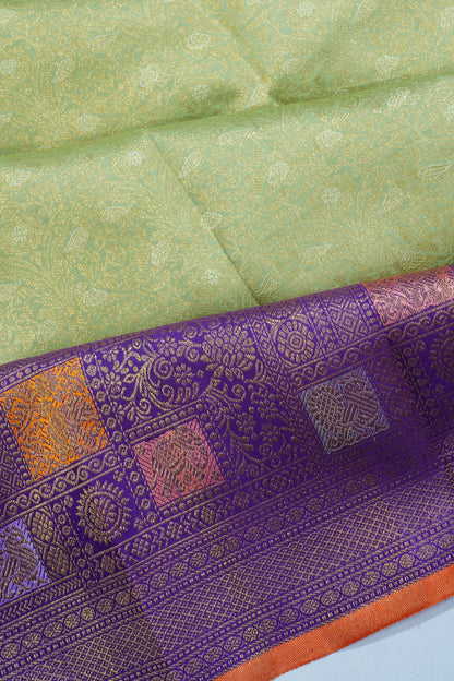 Kanchipuram Silk Brocade Pista Green Saree