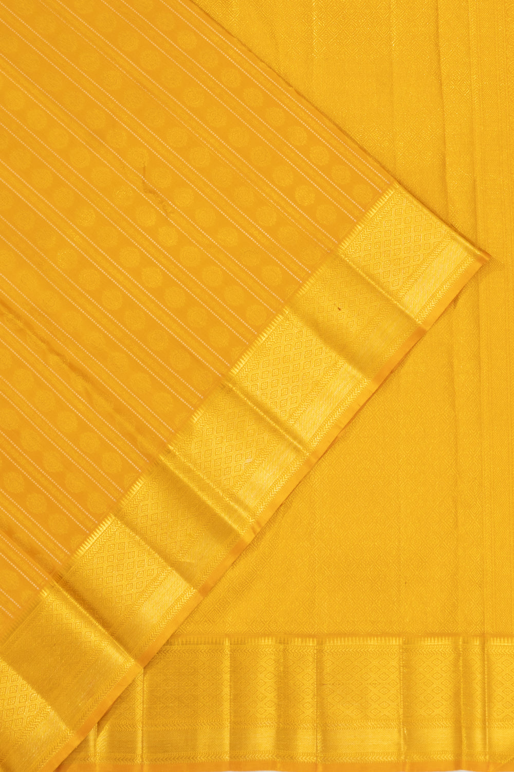 Kanchipuram Silk Lines And Butta Mustard Yellow Saree