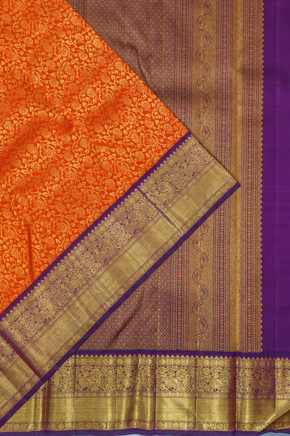 Kanchipuram Silk Brocade Orange Saree