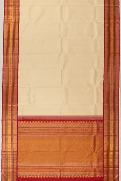 Classic Kanchipuram Silk Plain Cream Saree