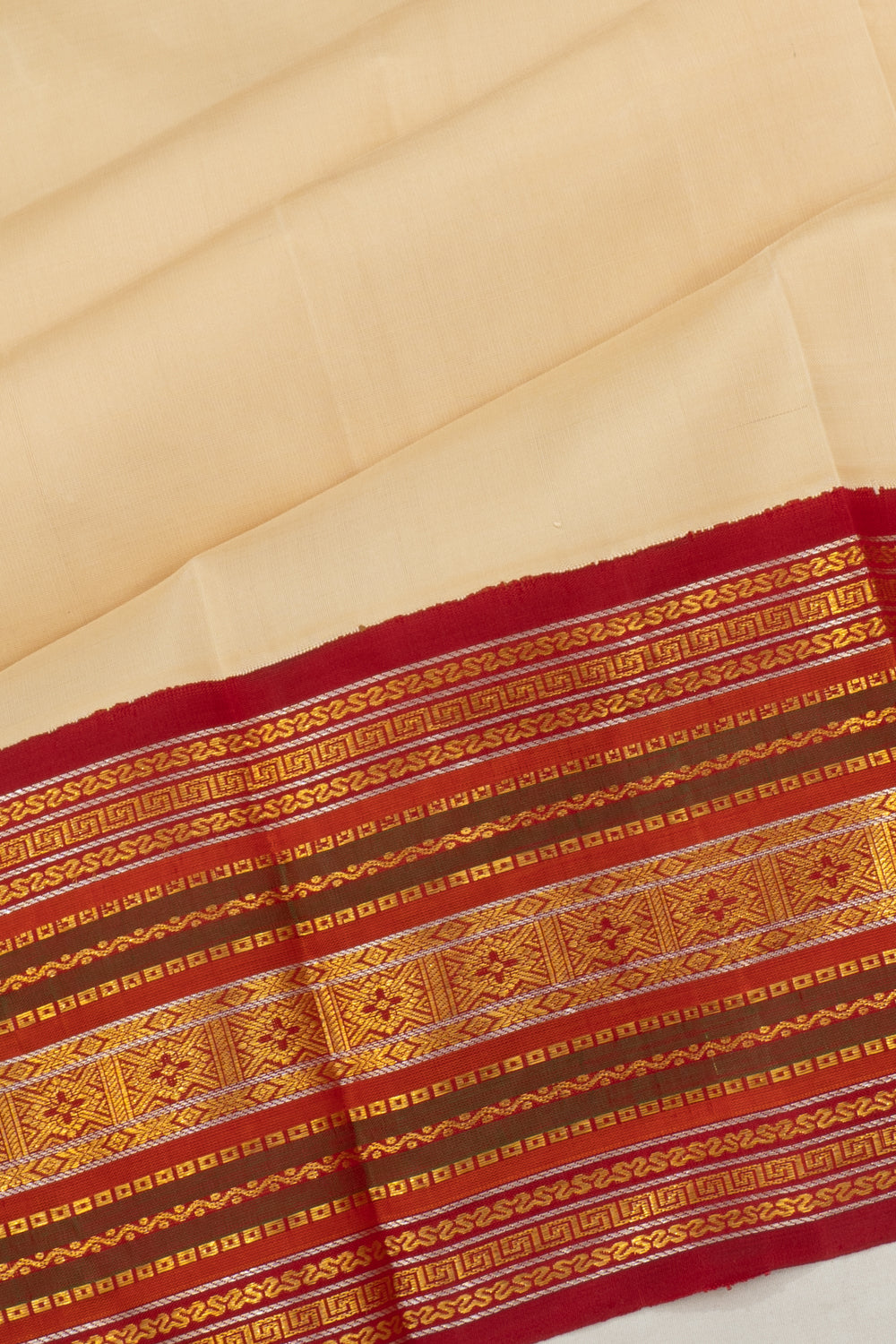 Classic Kanchipuram Silk Plain Cream Saree