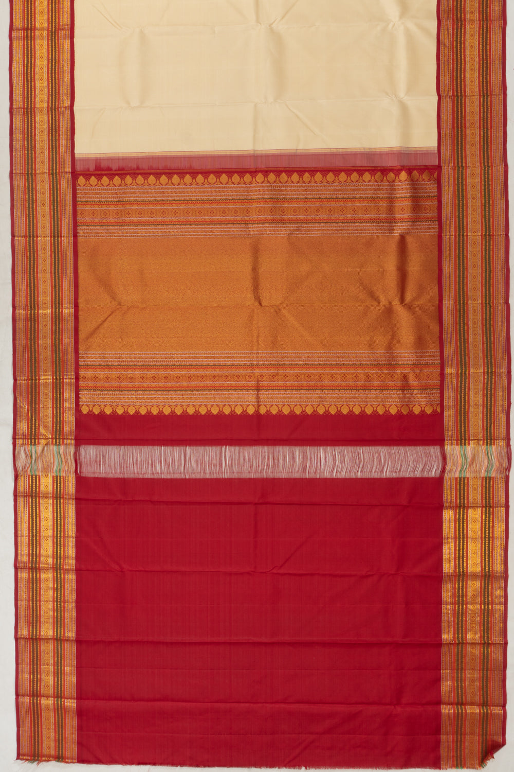 Classic Kanchipuram Silk Plain Cream Saree