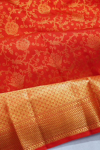 Kanchipuram Silk Brocade Red Saree