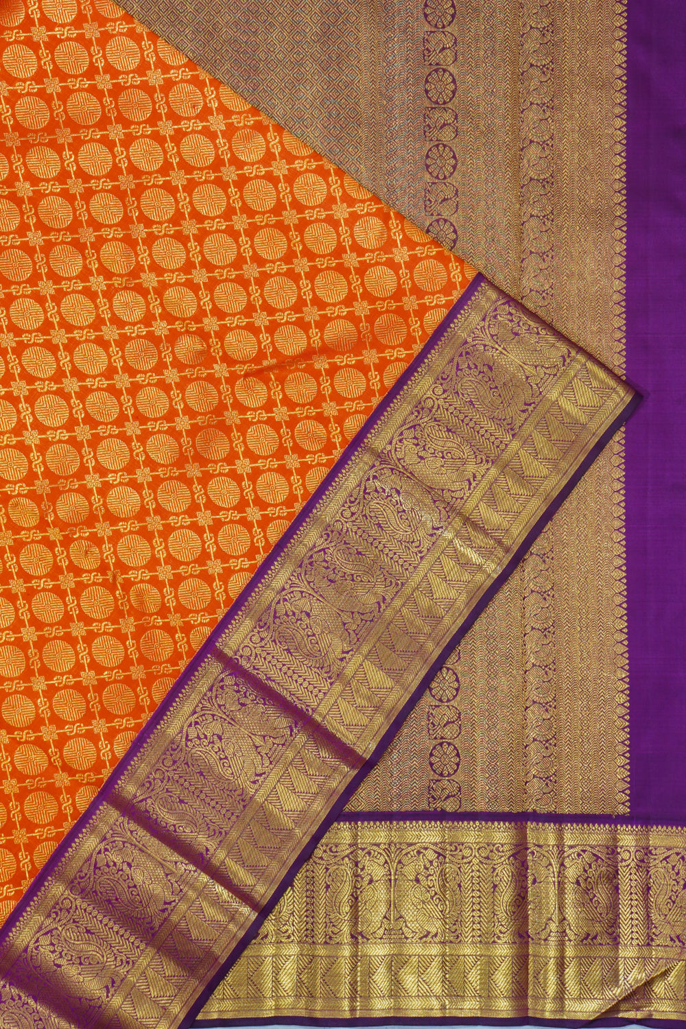 Kanchipuram Silk Brocade Orange Saree