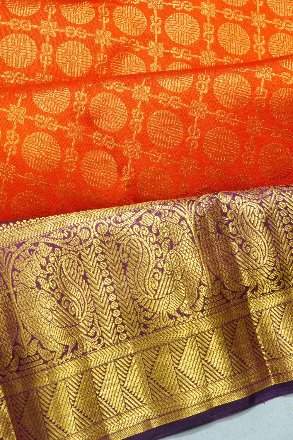 Kanchipuram Silk Brocade Orange Saree