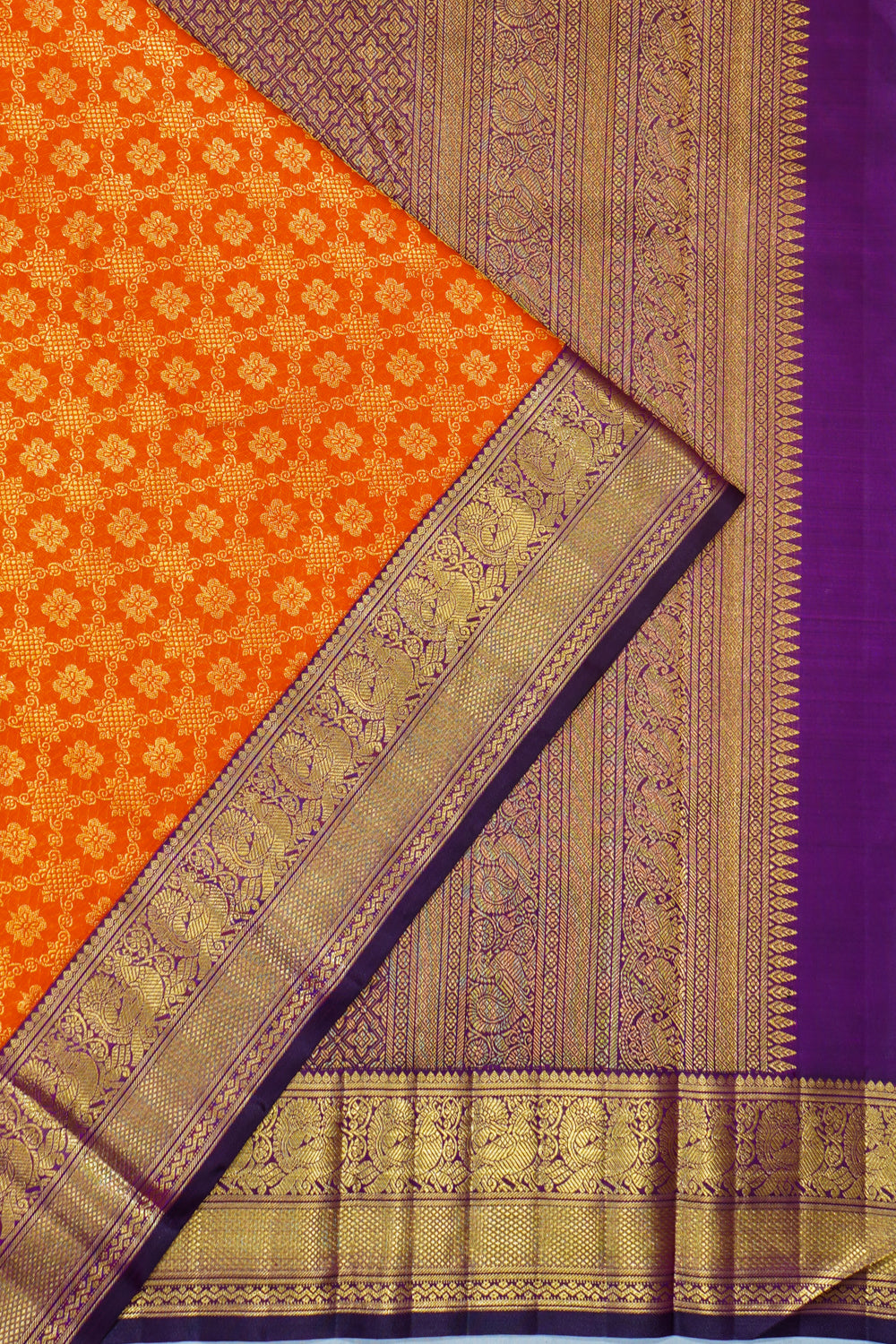 Kanchipuram Silk Brocade Orange Saree