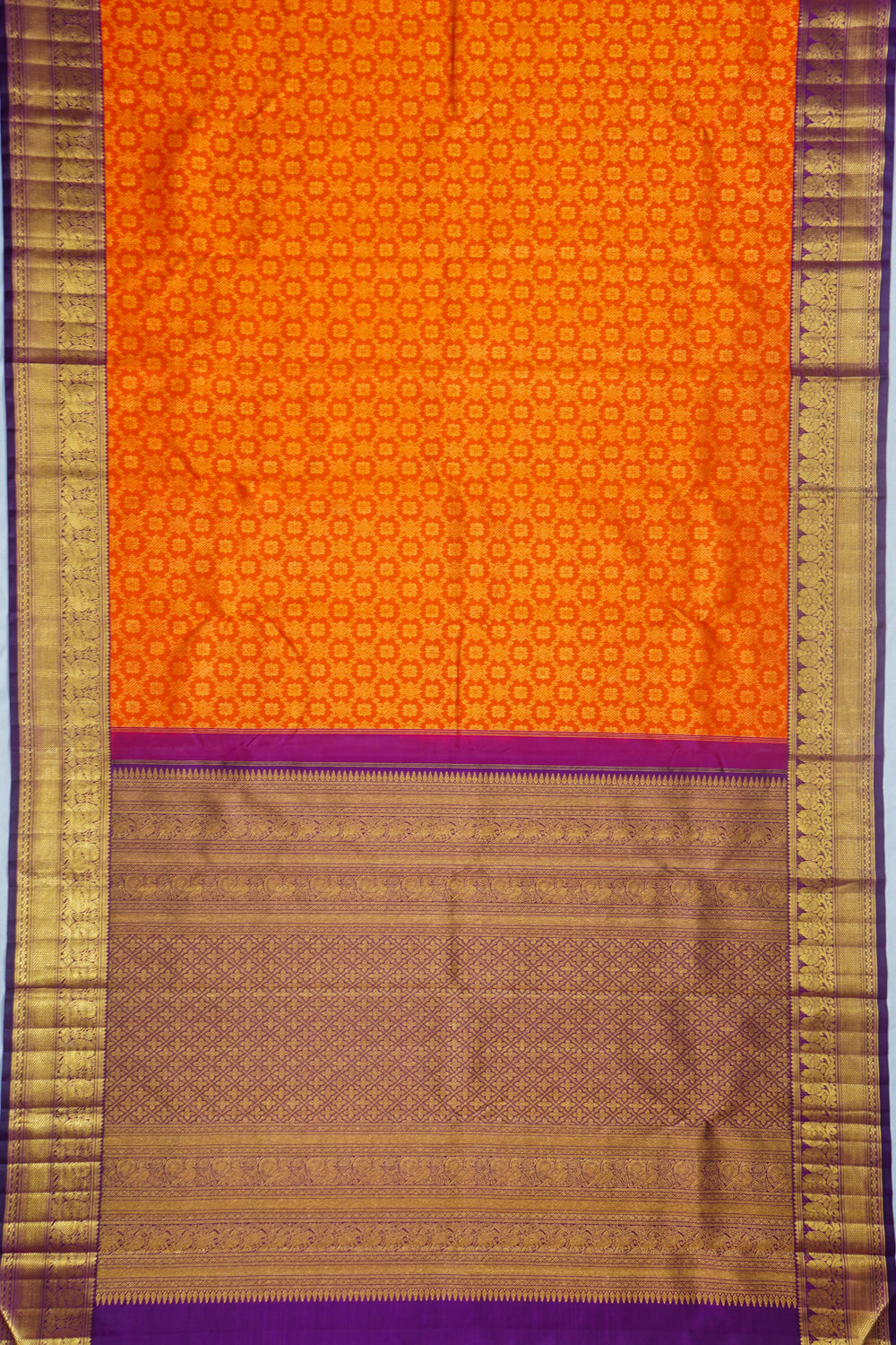 Kanchipuram Silk Brocade Orange Saree