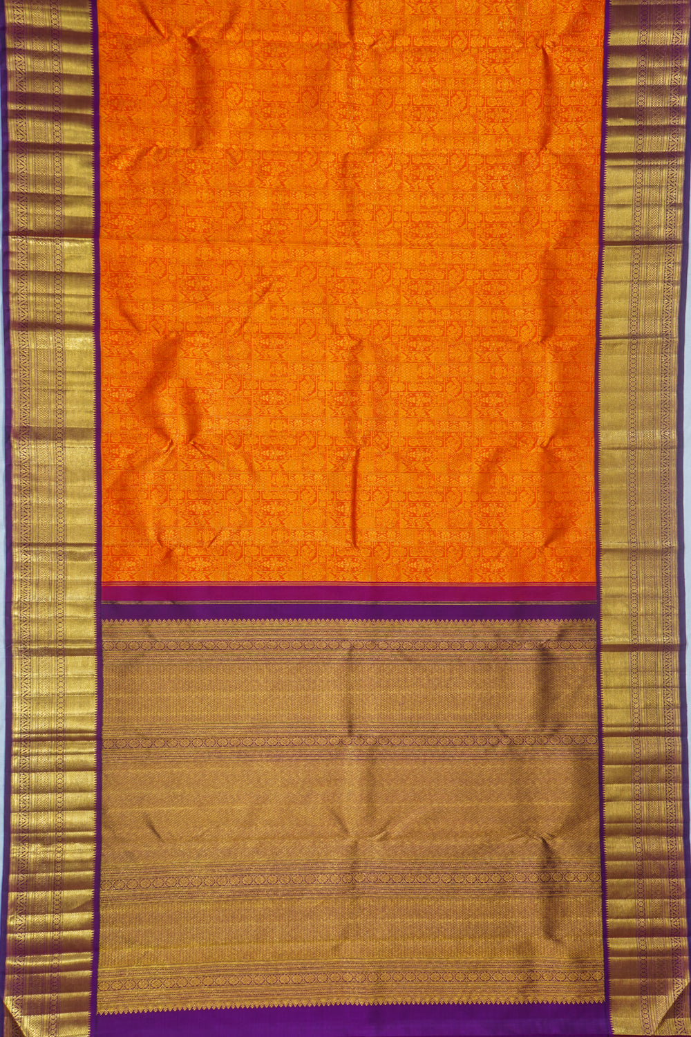 Kanchipuram Silk Brocade Orange Saree