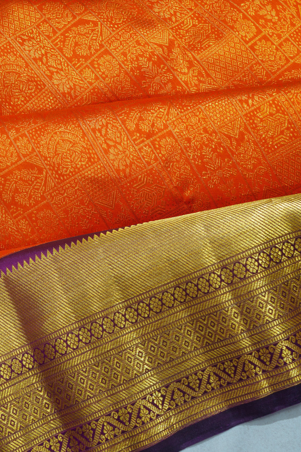 Kanchipuram Silk Brocade Orange Saree