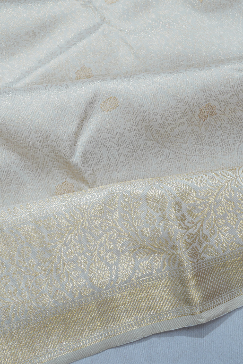 Kanchipuram Silk Brocade White Saree