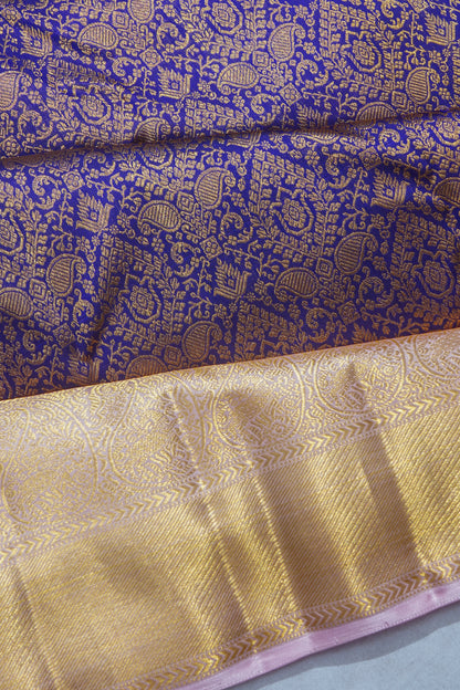 Kanchipuram Silk Brocade Dark Blue Saree