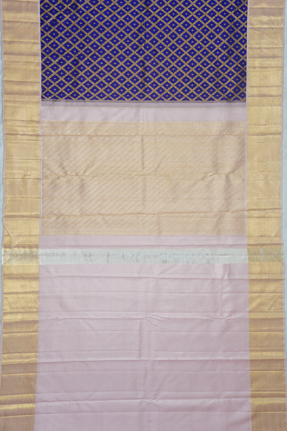 Kanchipuram Silk Criss Cross Checks And Butta Dark Blue Saree