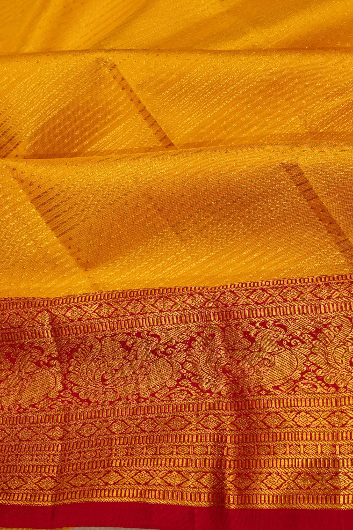 Classic Kanchipuram Silk Horiozntal Lines Yellow Saree