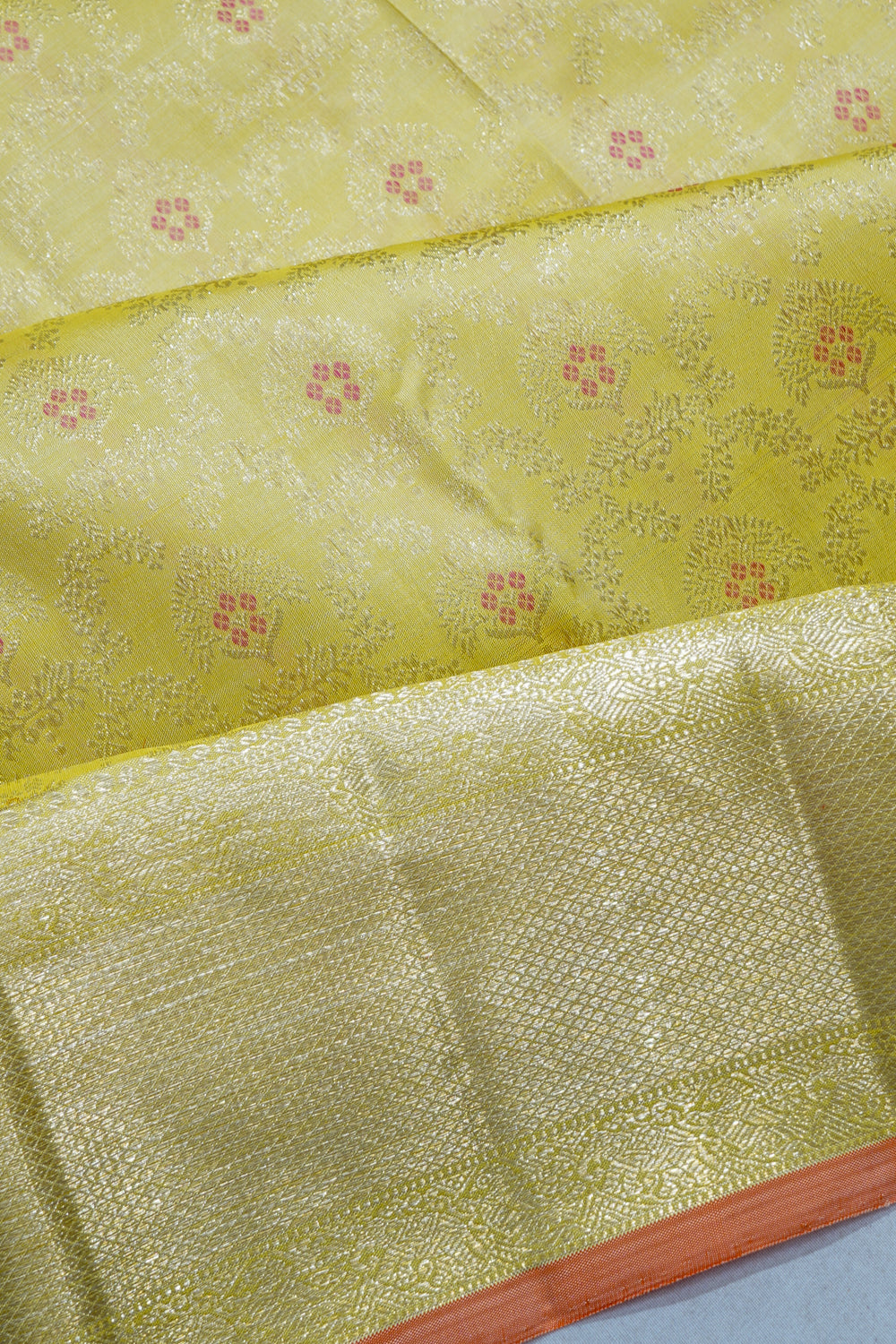 Kanchipuram Silk Brocade Lemon Yellow Saree