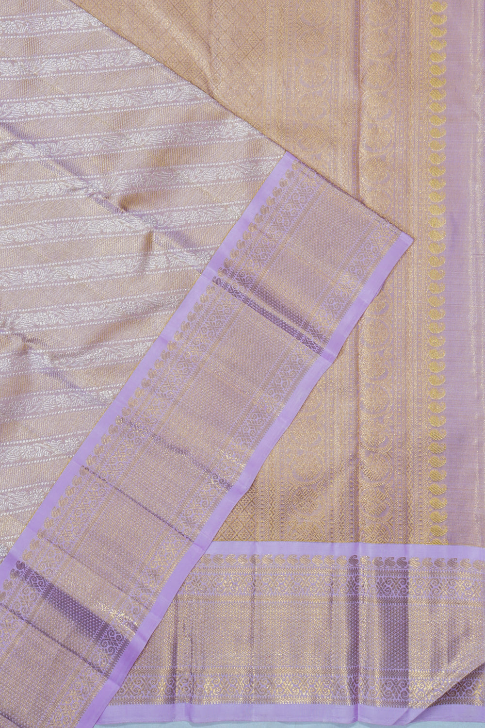 Kanchipuram Silk Tissue Brocade Lavender Saree