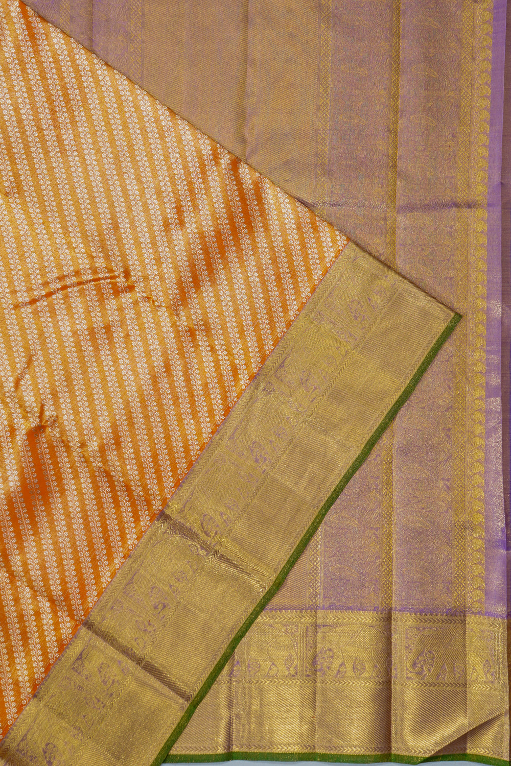 Kanchipuram Silk Tissue Brocade Orange Saree