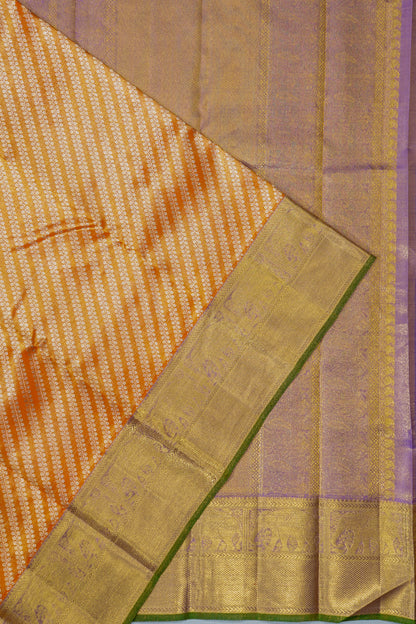 Kanchipuram Silk Tissue Brocade Orange Saree