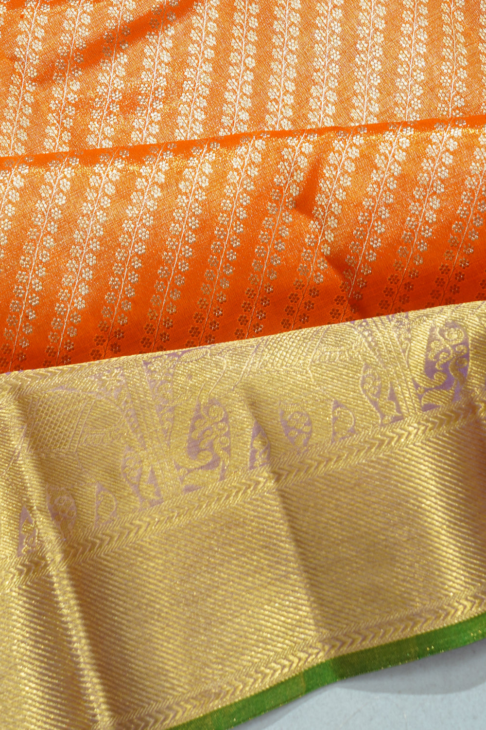 Kanchipuram Silk Tissue Brocade Orange Saree