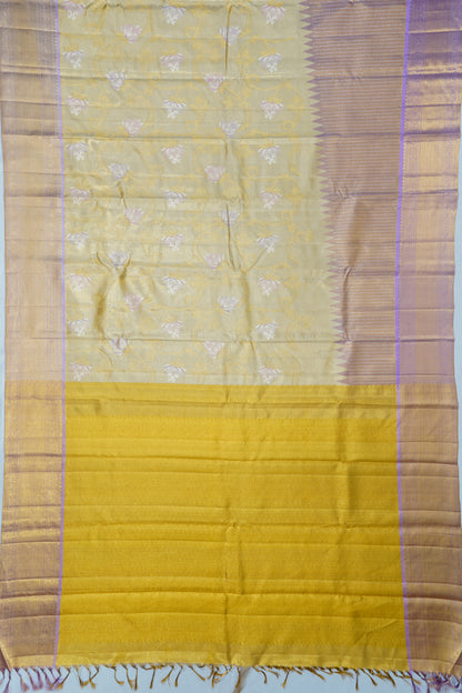 Kanchipuram Silk Tissue Jaal Gold Saree With Increasing Border