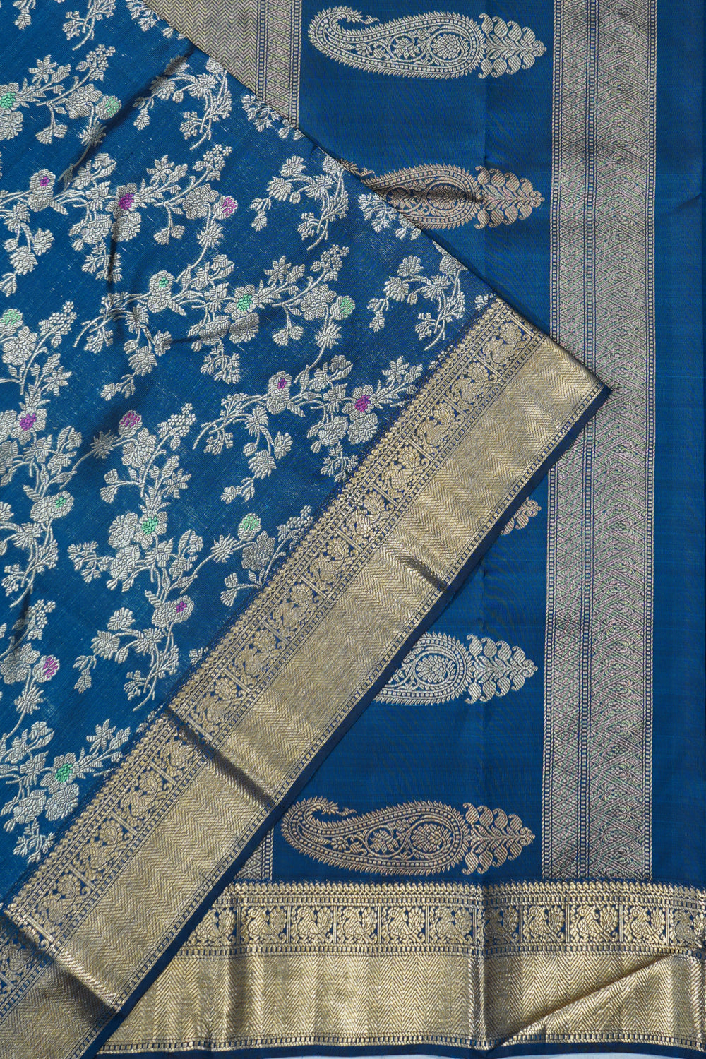 Kanchipuram Silk Jaal Blue Saree