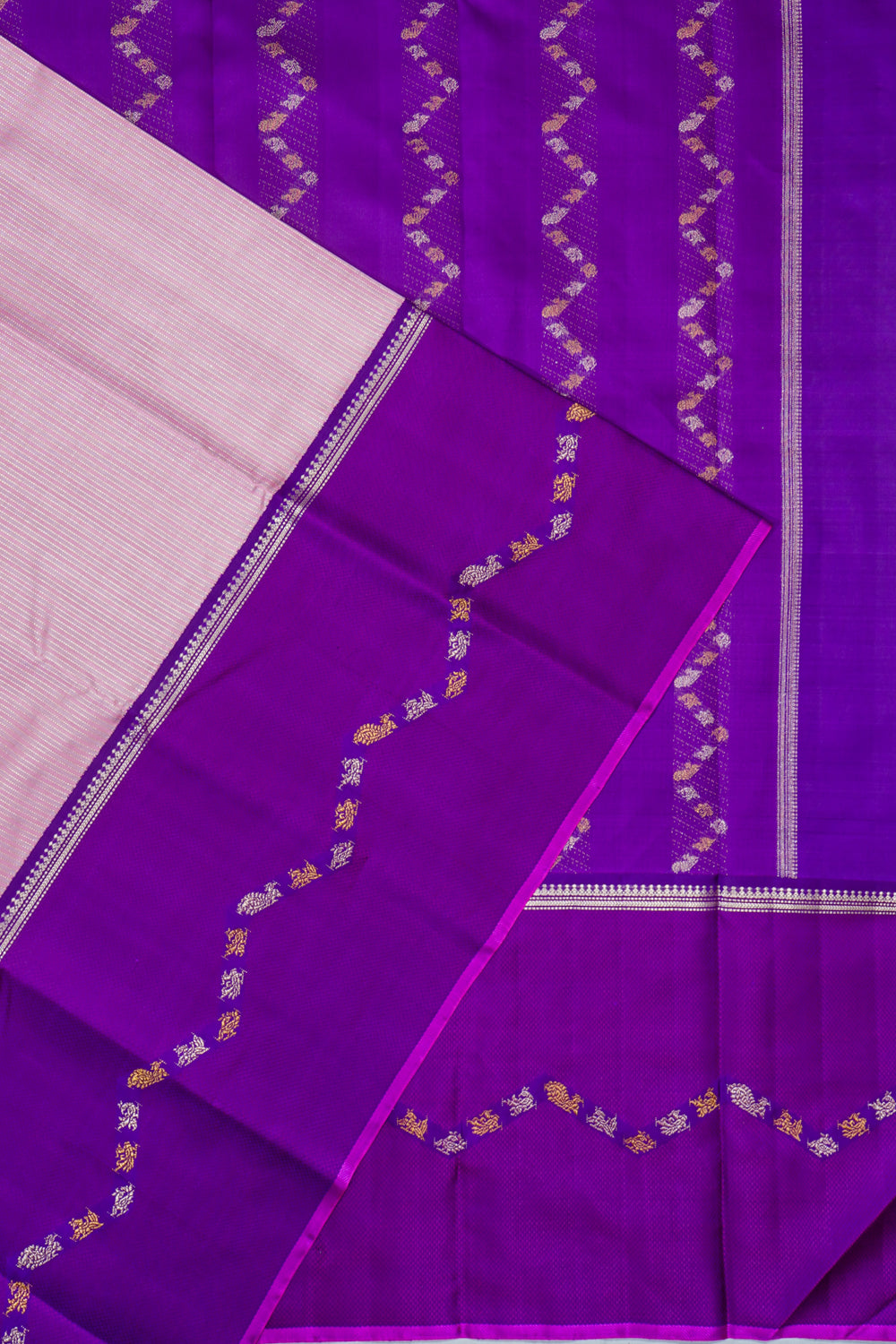 Kanchipuram Silk Vertical Lines Baby Pink Saree With Unique Border