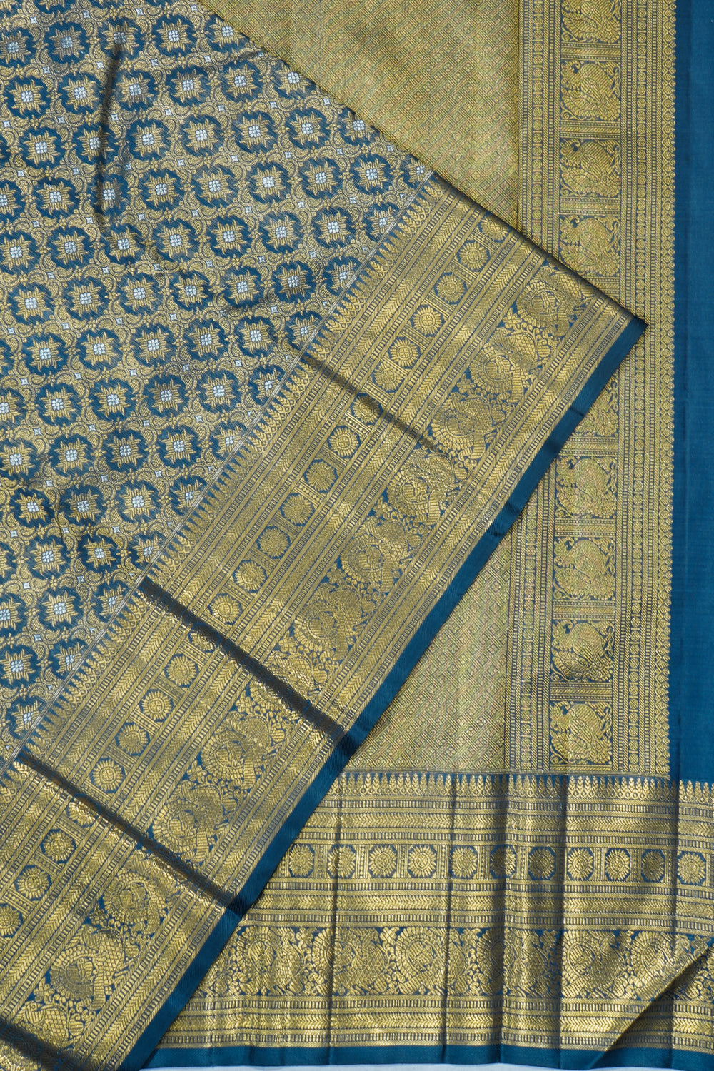 Kanchipuram Silk Brocade Teal Blue Saree