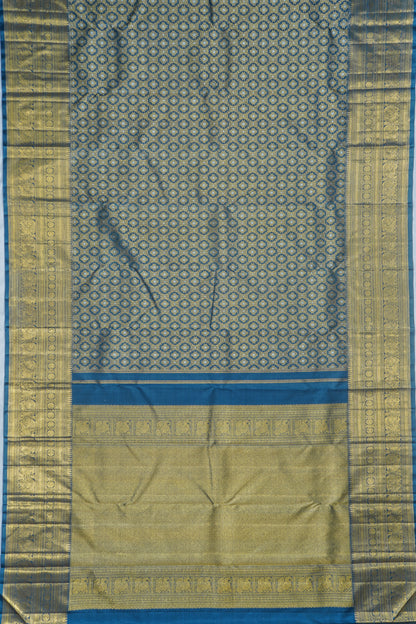 Kanchipuram Silk Brocade Teal Blue Saree