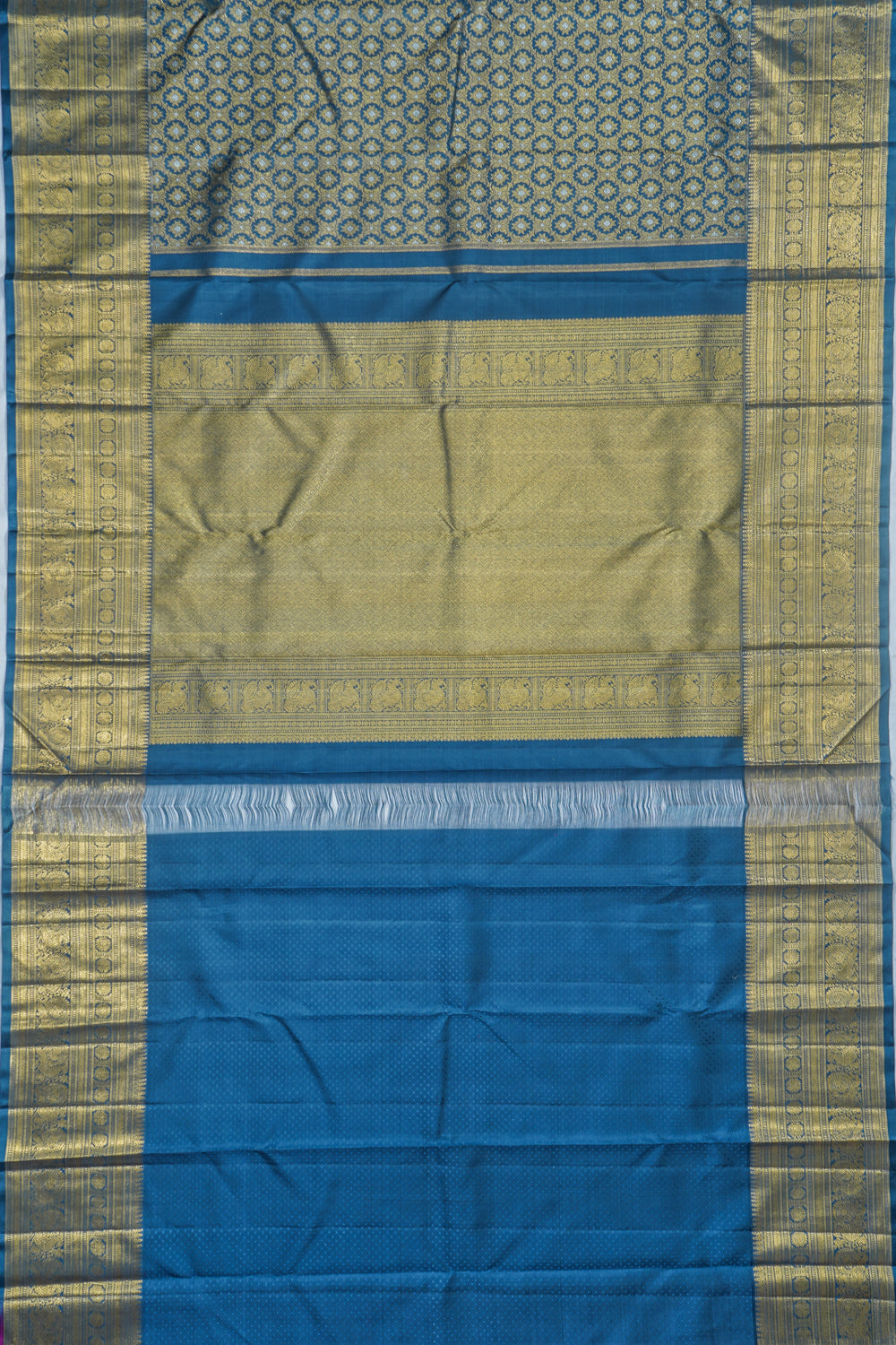 Kanchipuram Silk Brocade Teal Blue Saree