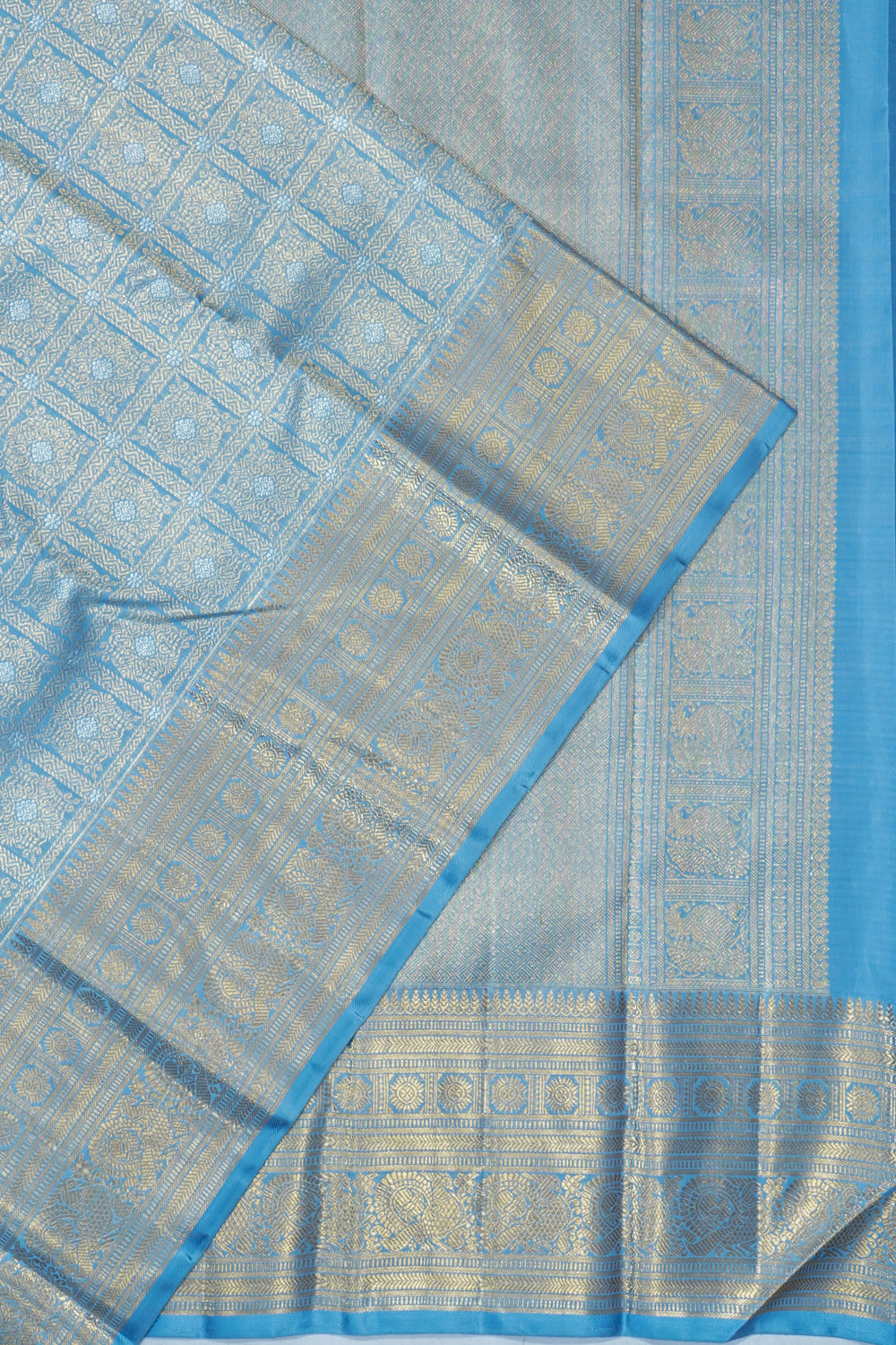 Kanchipuram Silk Checks And Butta Powder Blue Saree