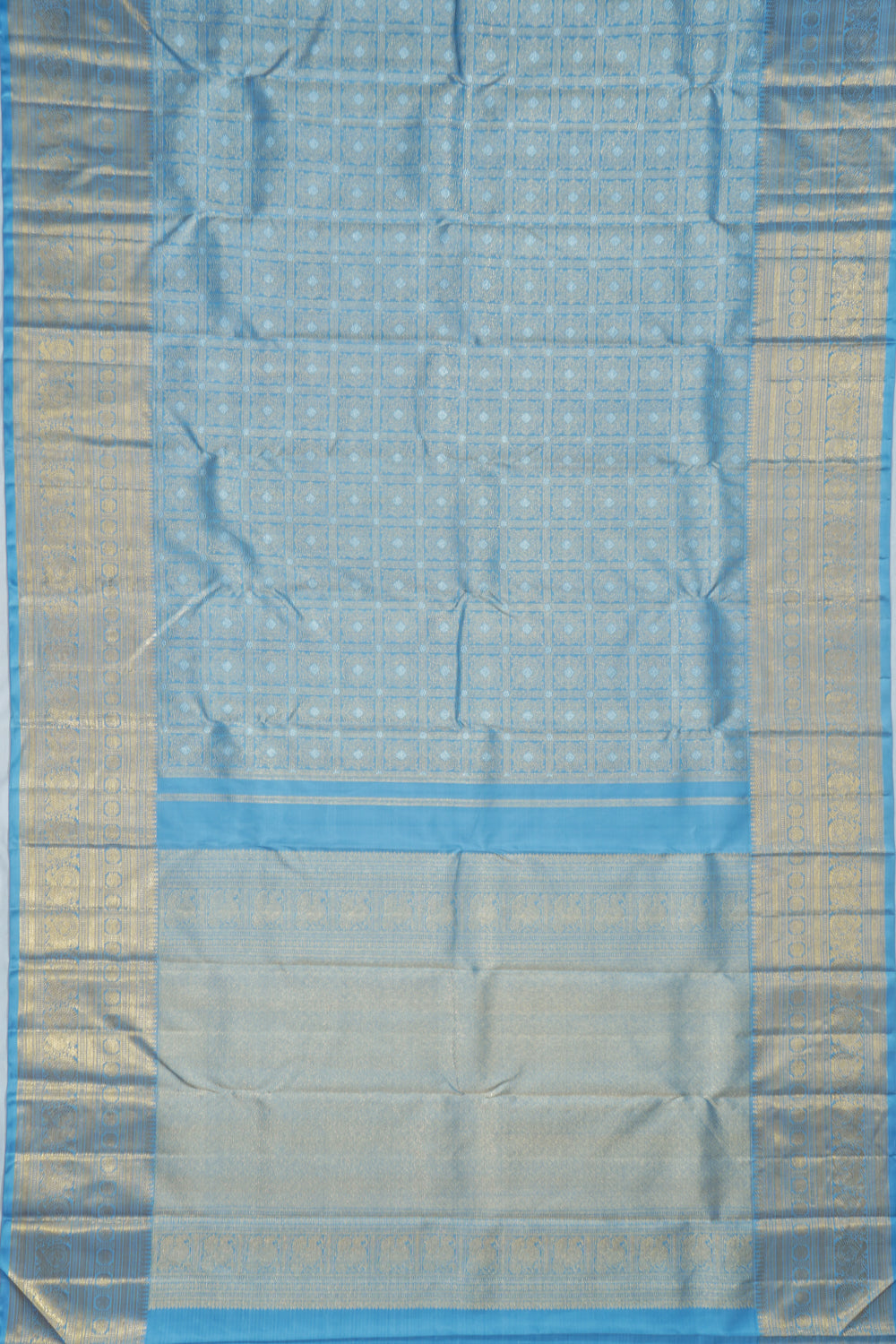 Kanchipuram Silk Checks And Butta Powder Blue Saree