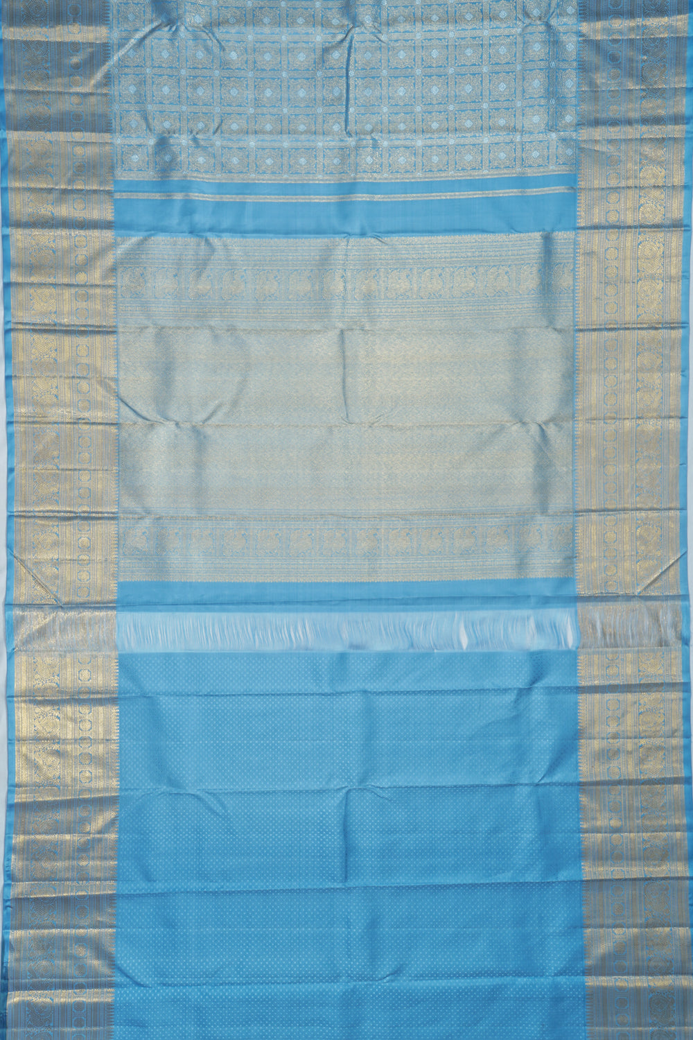 Kanchipuram Silk Checks And Butta Powder Blue Saree