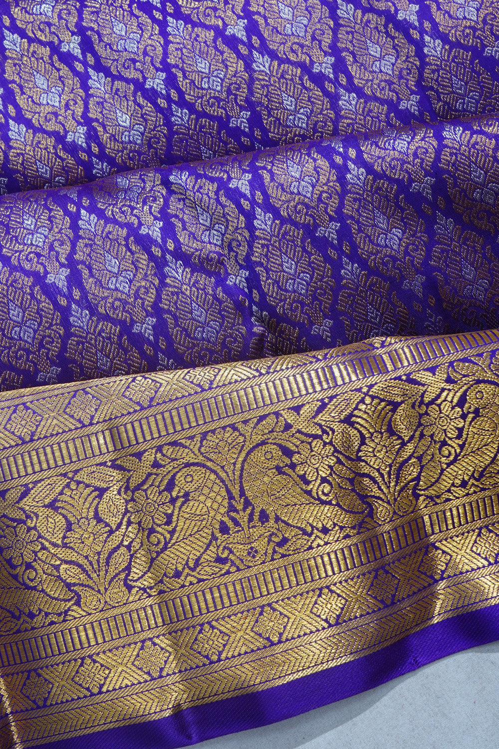 Kanchipuram Silk Brocade Dark Blue Saree