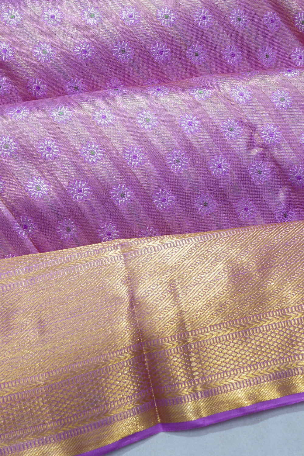 Kanchipuram Silk Tissue Brocade Lavender Saree