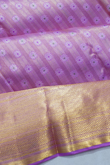 Kanchipuram Silk Tissue Brocade Lavender Saree