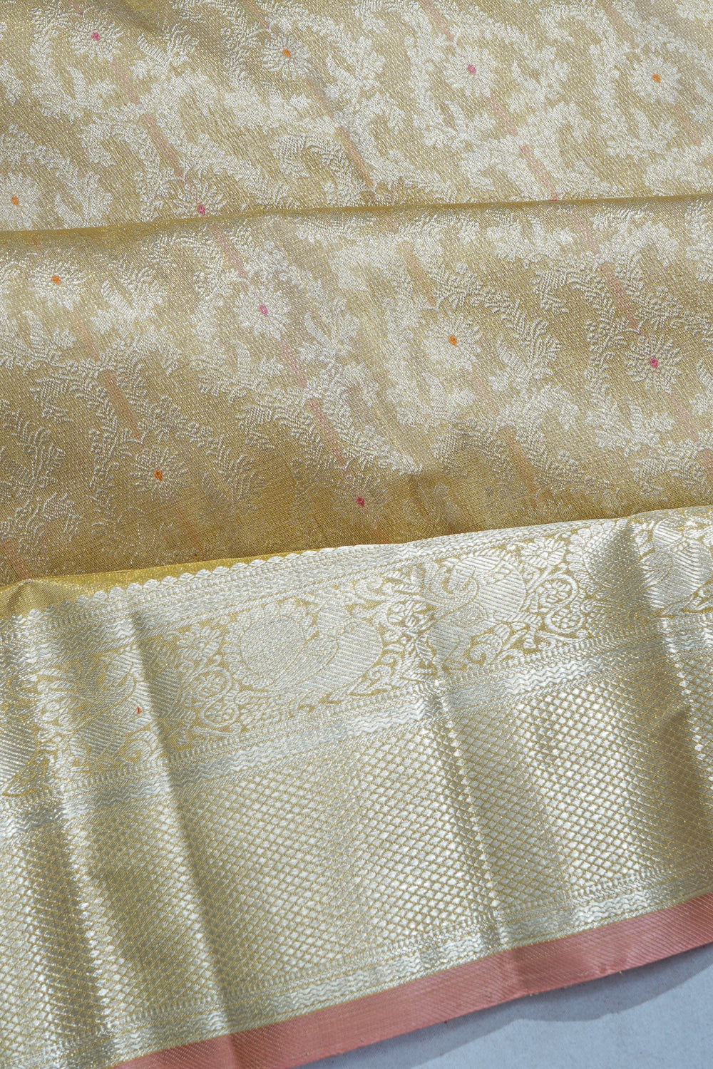 Kanchipuram Silk Brocade Cream Saree