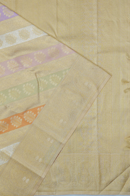 Kanchipuram Silk Brocade Rangkat Inspired Multicolour Cream Saree