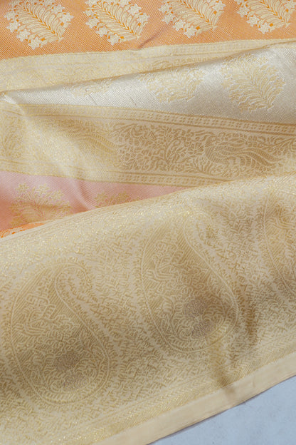 Kanchipuram Silk Brocade Rangkat Inspired Multicolour Cream Saree